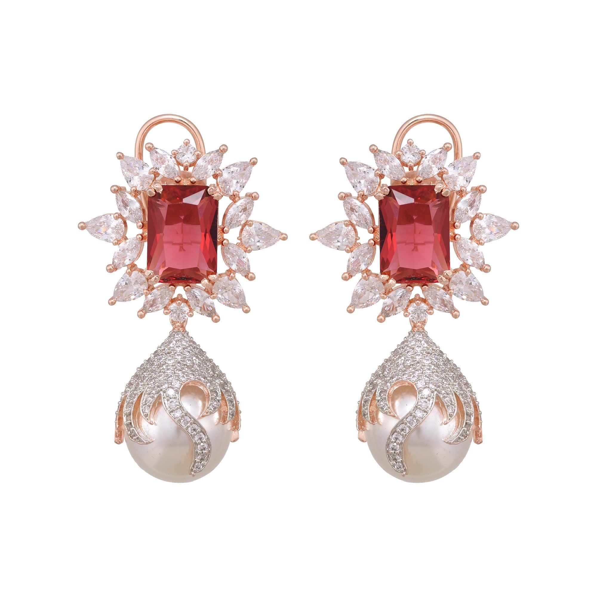 Royal Ruby Pearl Studded Drop Earrings for Women and Girls - Saraf RS Jewellery