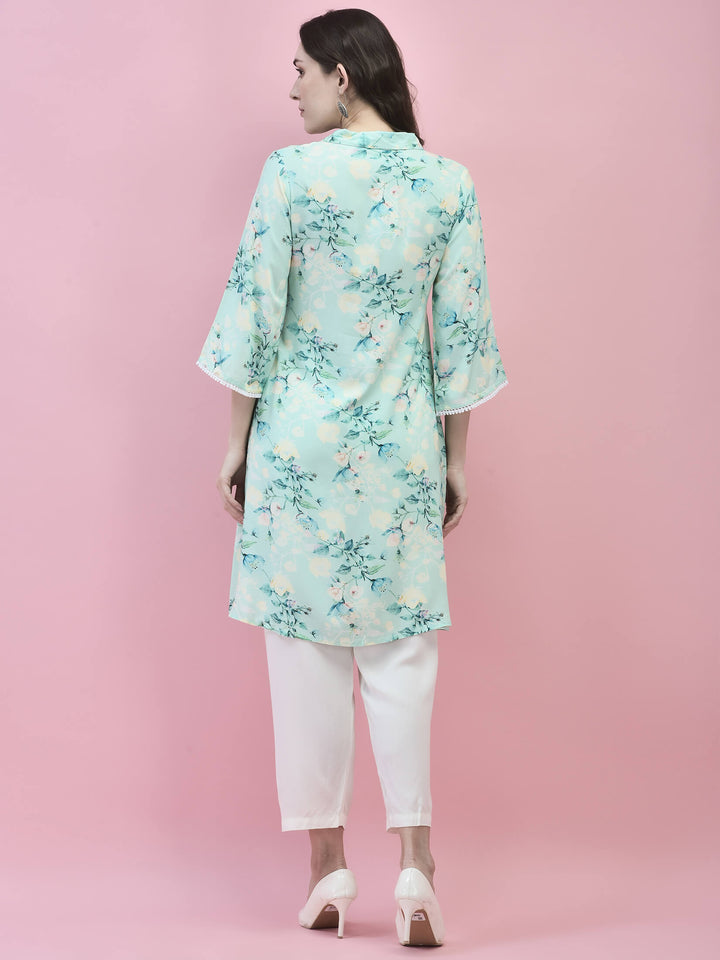 Women's Liva (Rayon) Blue Floral Print Kurta