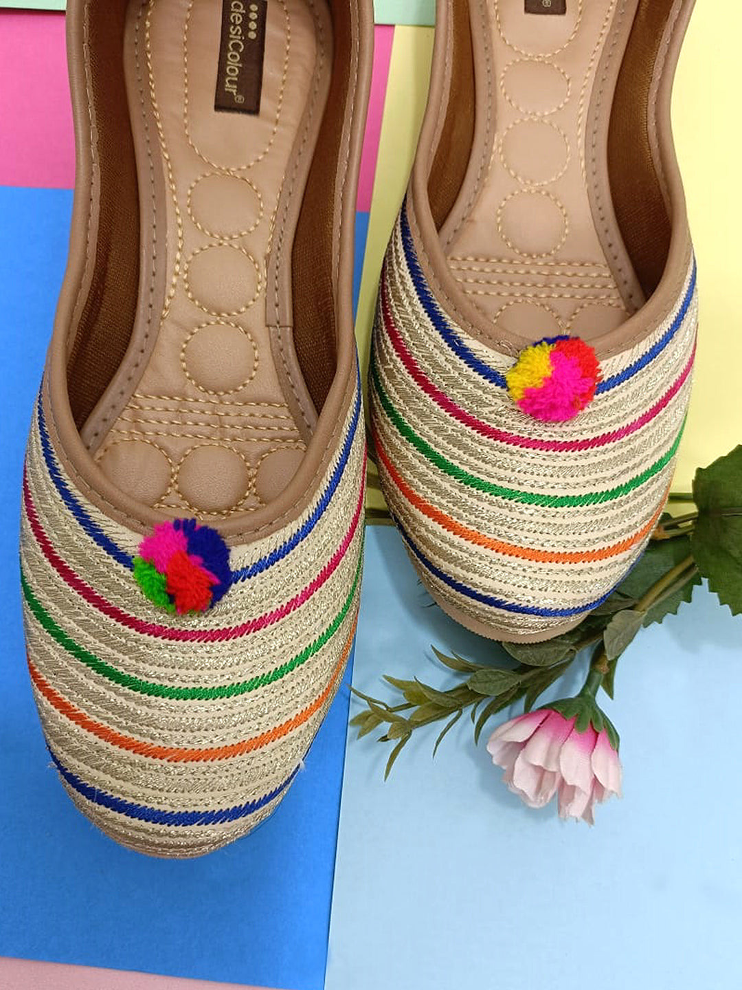 Women's Multicolour Embroidered Party Wear Flat Comfort Footwear-4145