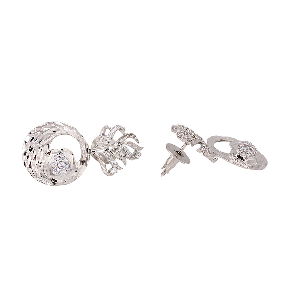 Women's Silver Toned White Ad Embellished Designer Pendant Jewellery Set