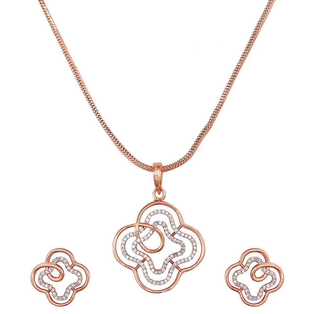 Women's Rose Gold Toned White Ad Designer Locket Jewellery Set