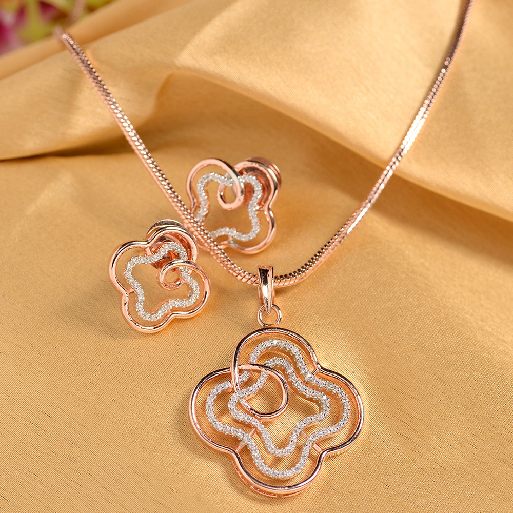 Women's Rose Gold Toned White Ad Designer Locket Jewellery Set