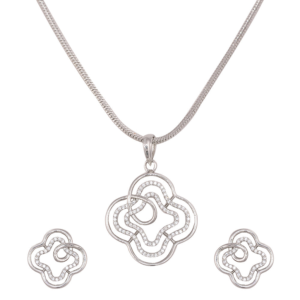 Women's Silver Toned Ad Filgree Locket Jewellery Set