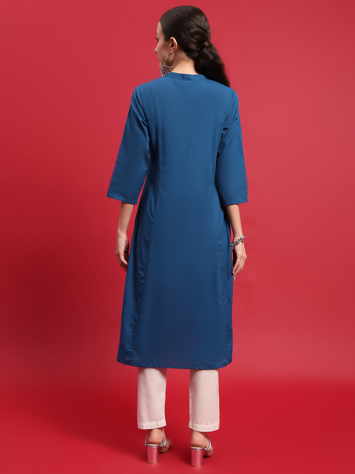 Women's Cotton Blue Solid Kurta