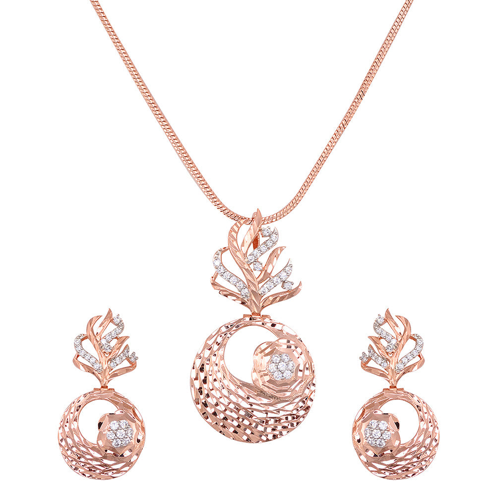 Women's Rose Gold Plated Ad Studded Designer Locket Jewellery Set