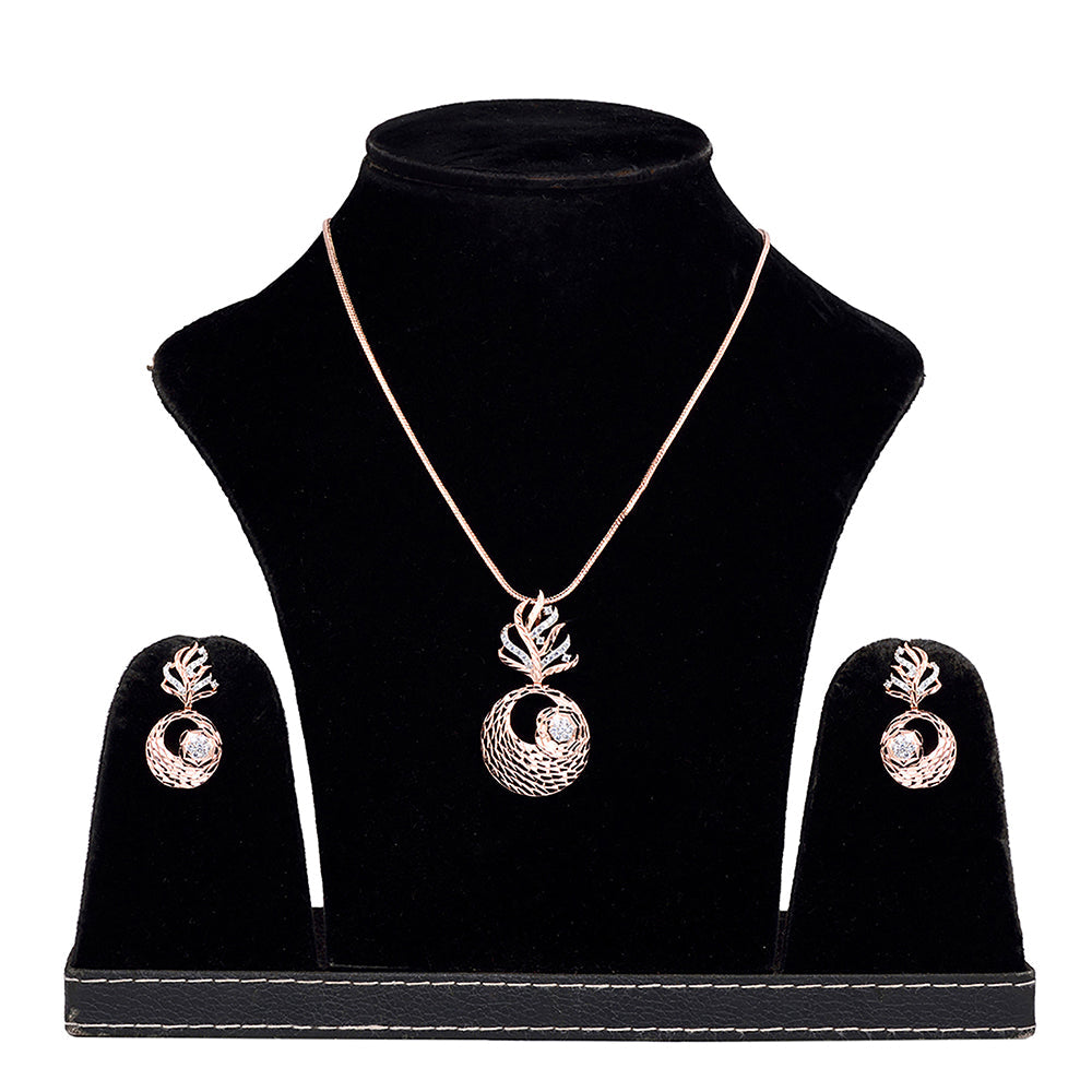 Women's Rose Gold Plated Ad Studded Designer Locket Jewellery Set