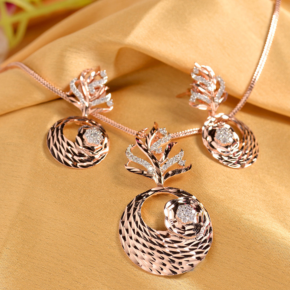 Women's Rose Gold Plated Ad Studded Designer Locket Jewellery Set