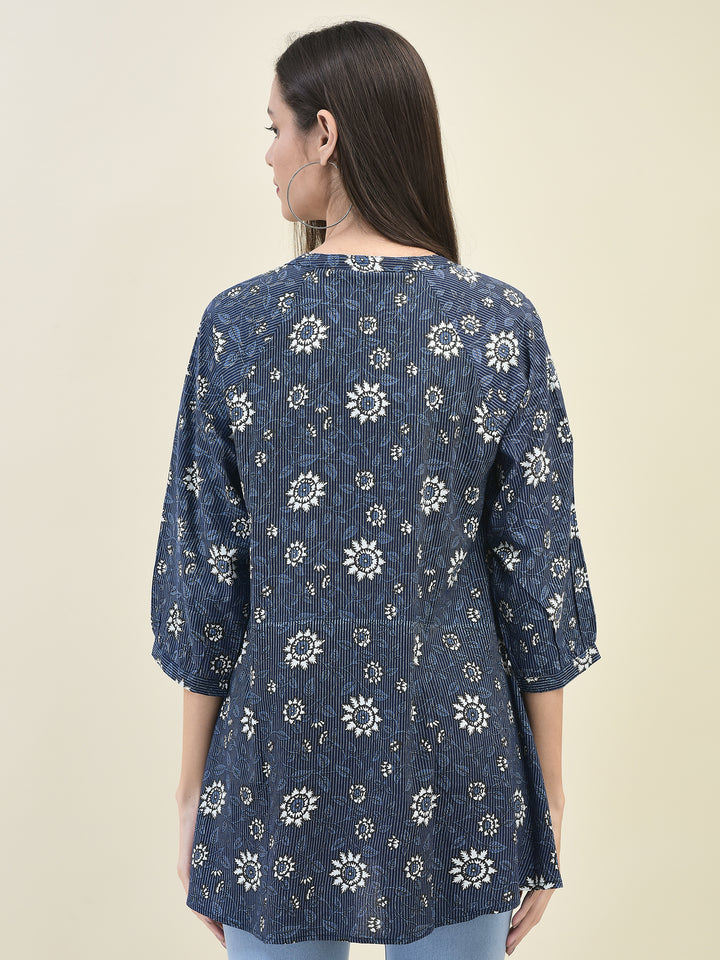 Women's Liva (Rayon) Indigo Floral Print Tunic
