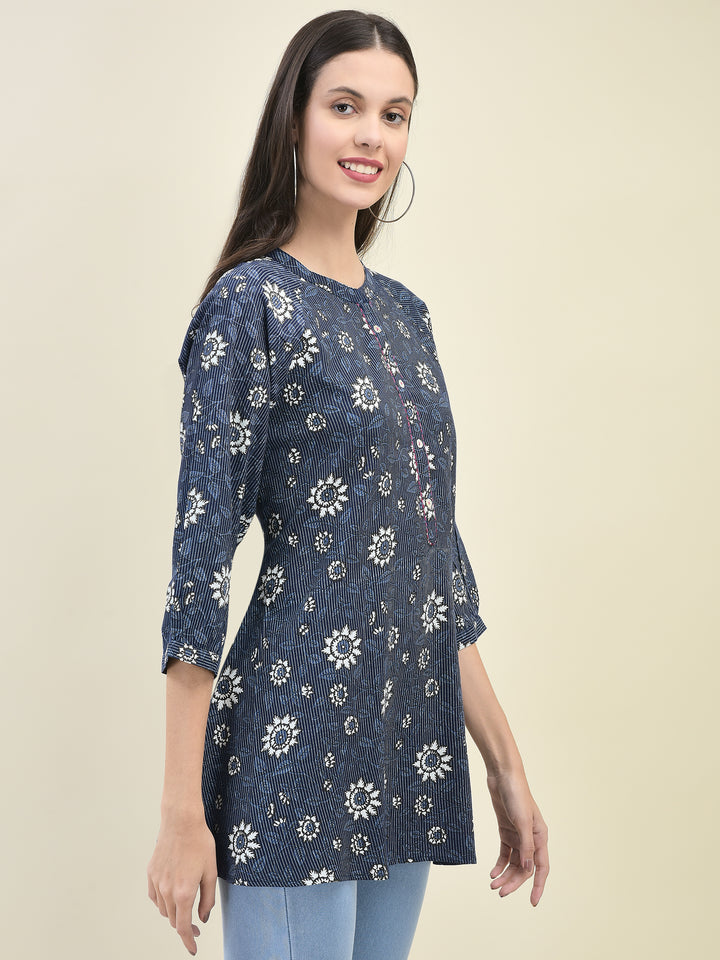 Women's Liva (Rayon) Indigo Floral Print Tunic