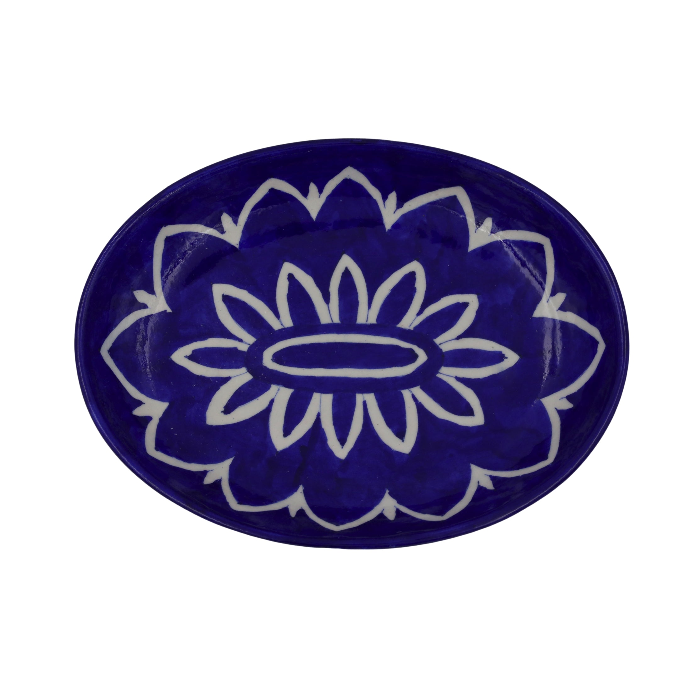 Blue Pottery Oval  Decorative  Plate - Blue - Natriel