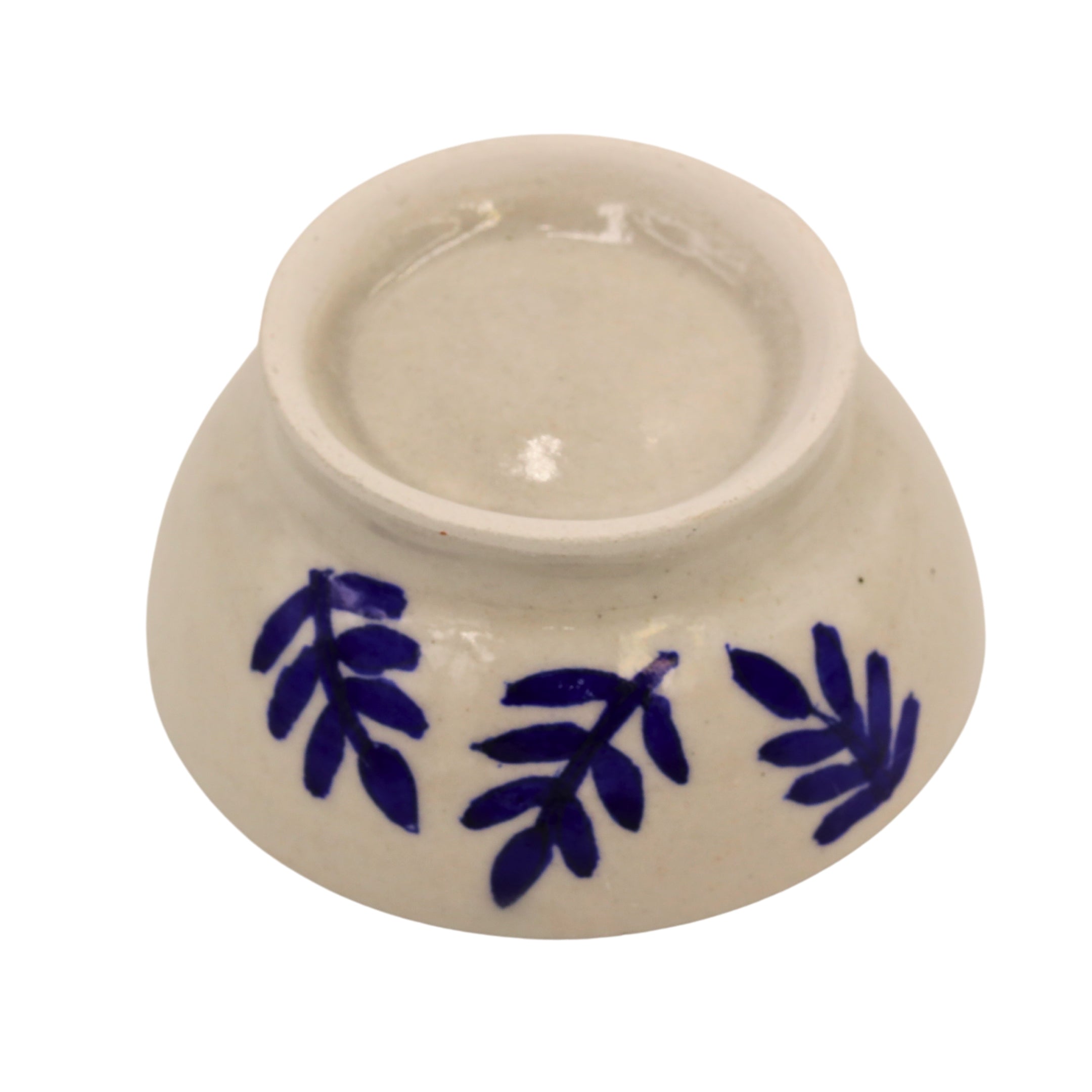 Blue Pottery Round Bowl - White - Natriel