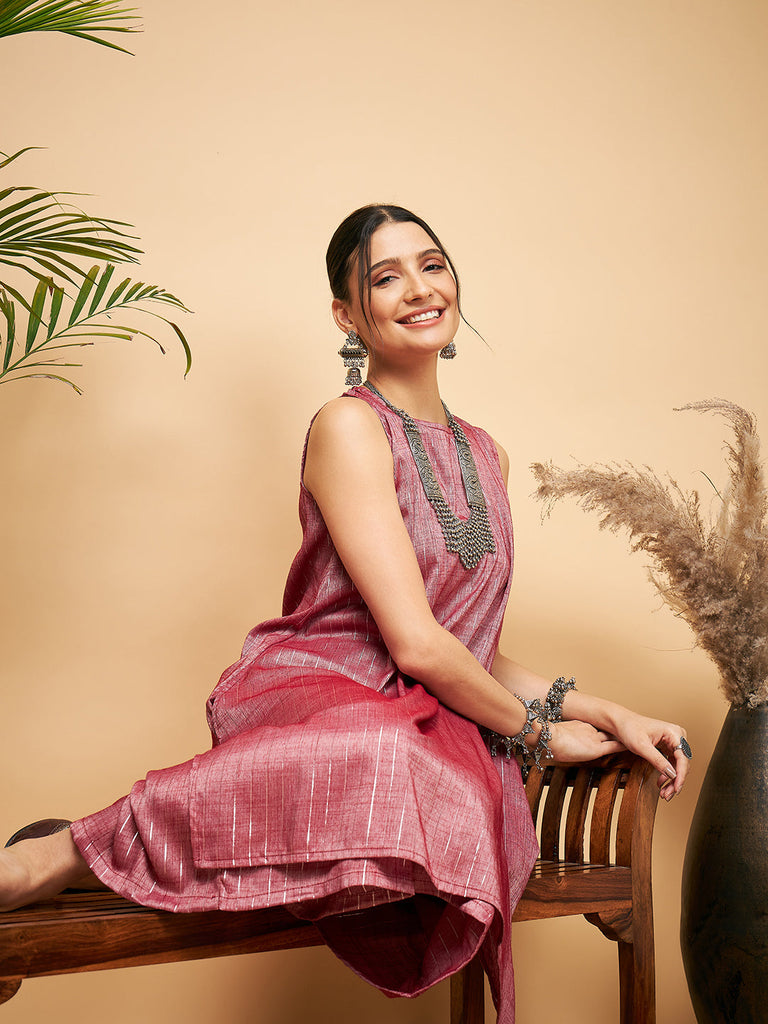 Women's Wine Lurex Short Pallazo Kurta Set