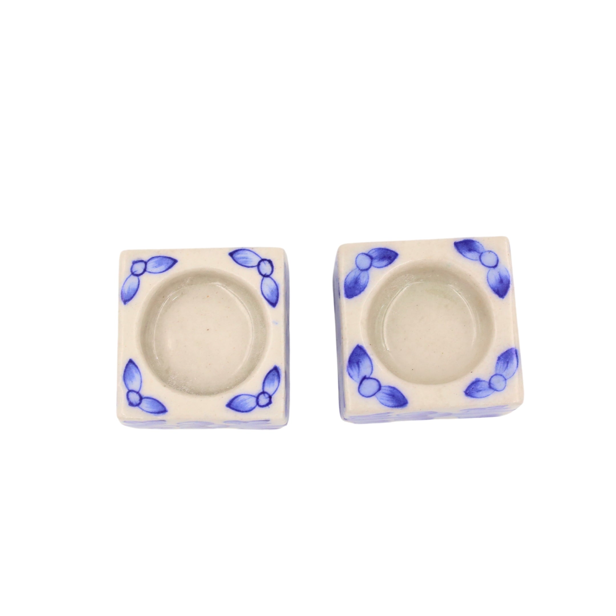 Set of 2 Blue Pottery White Color T-Light Candles - Natriel