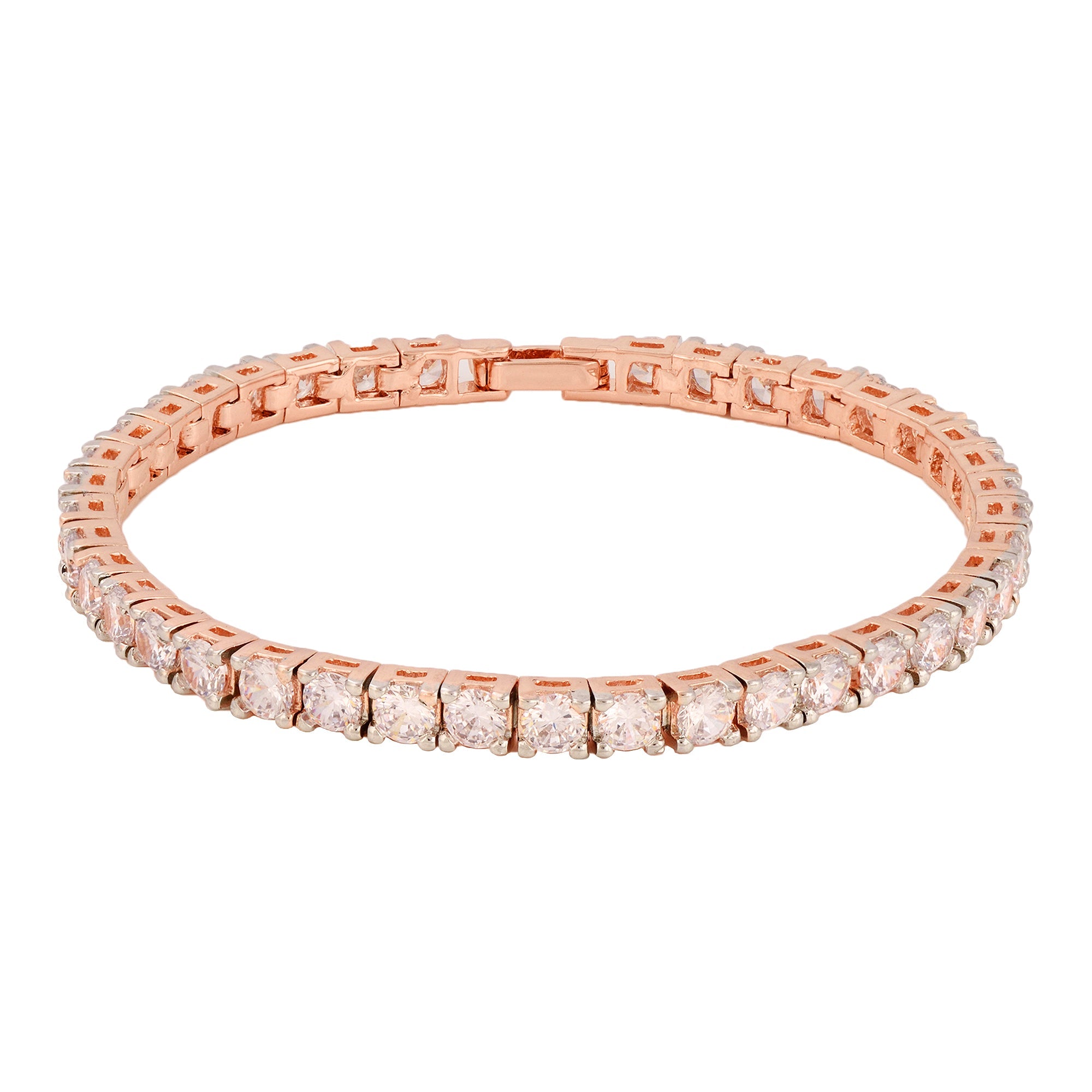 Rose Gold Plated White Ad Solitaire Studded Tennis Dainty Bracelet For Women And Girls