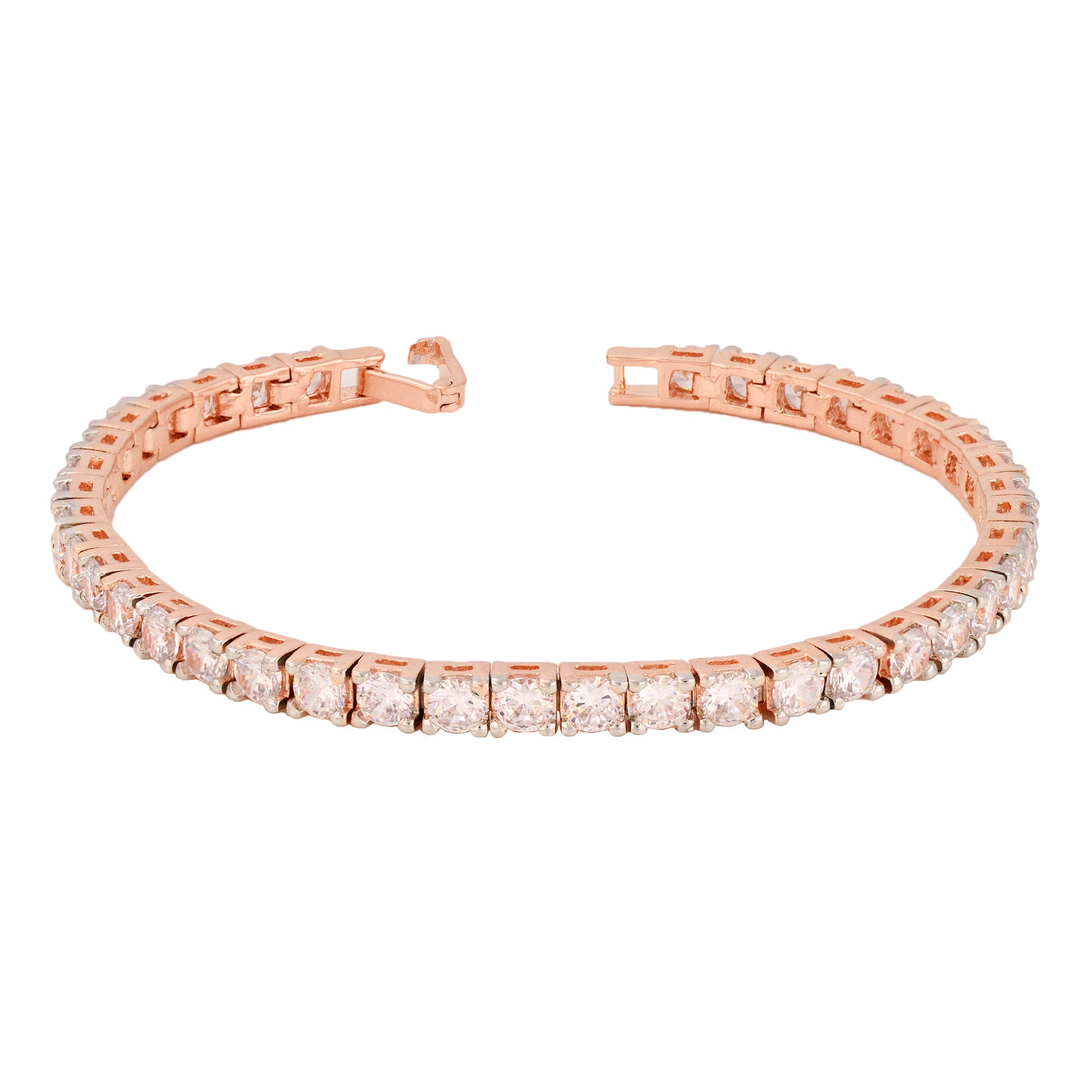 Rose Gold Plated White Ad Solitaire Studded Tennis Dainty Bracelet For Women And Girls