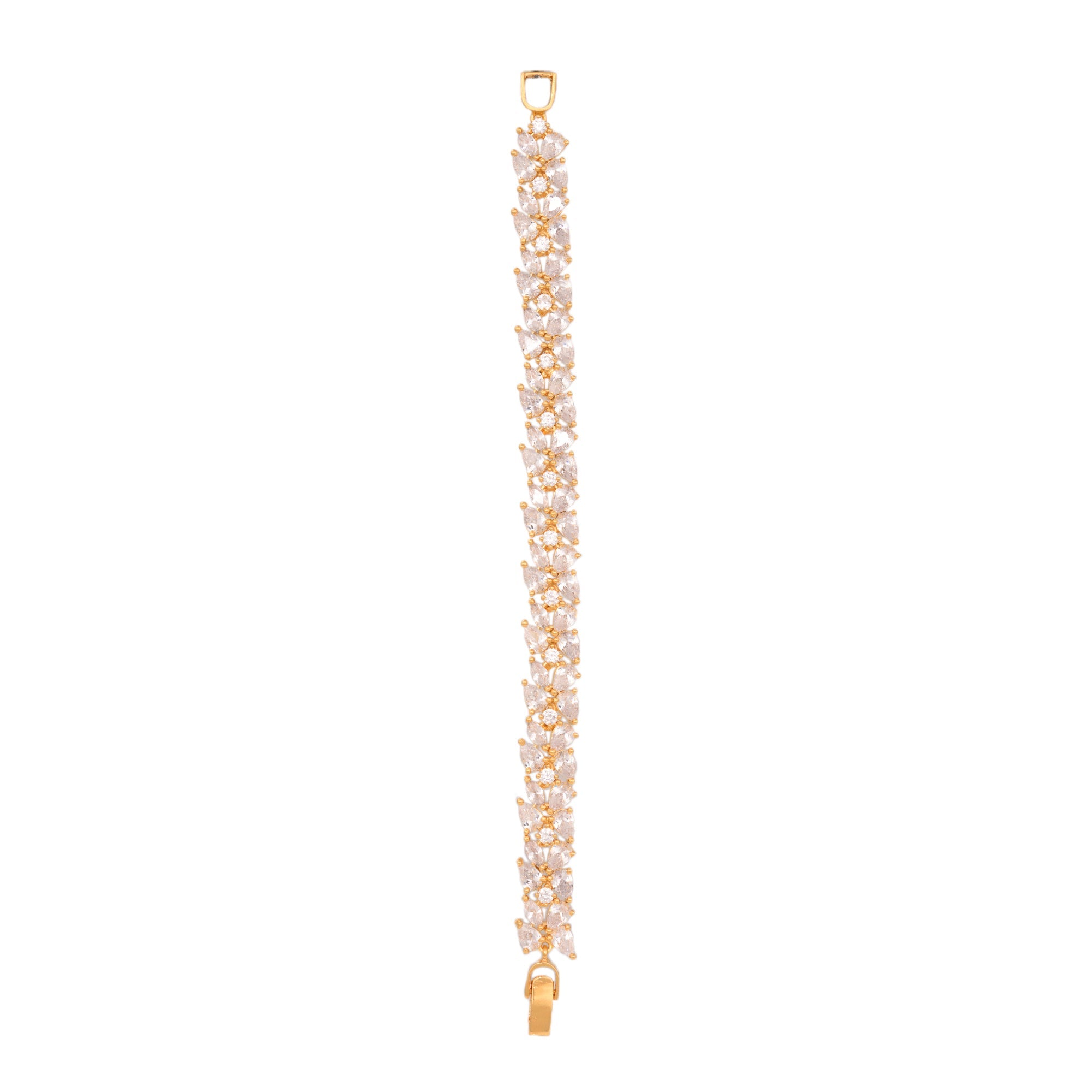 Rose Gold Plated Leaf Design White Ad Studded Designer Tennis Bracelet For Women And Girls