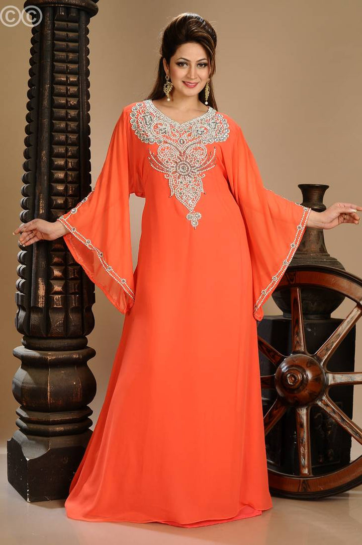 Women's Red Georgette  Animal Print Kaftan