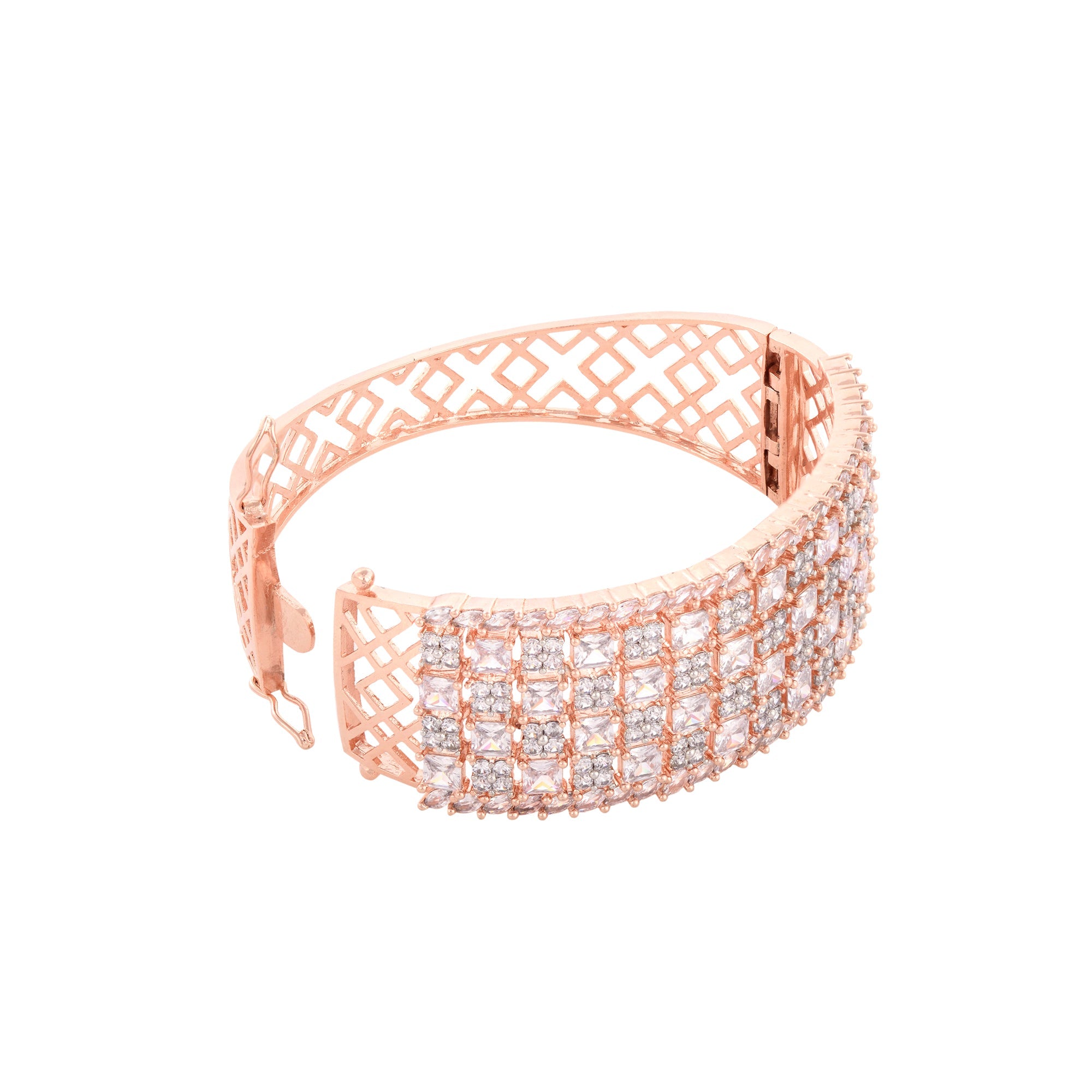 Rose Gold Plated White Ad Studded Handcrafted Contemporary Barcelet For Women And Girls