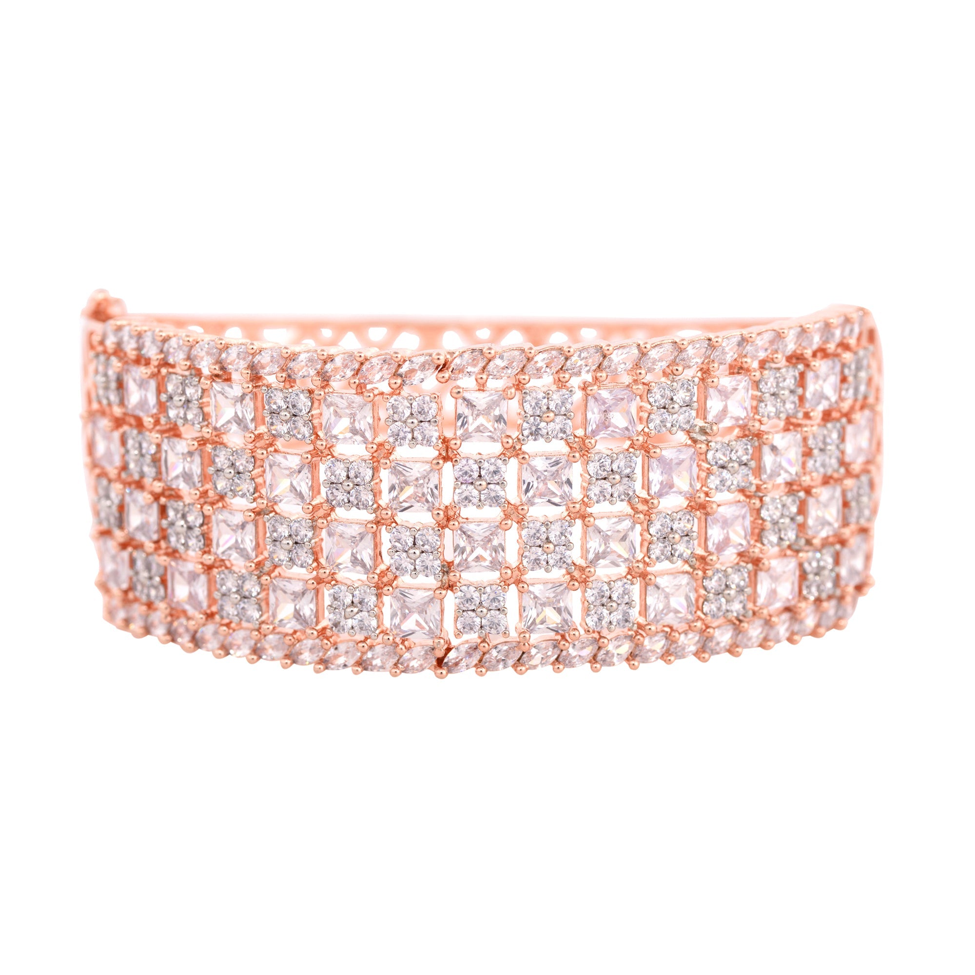 Rose Gold Plated White Ad Studded Handcrafted Contemporary Barcelet For Women And Girls