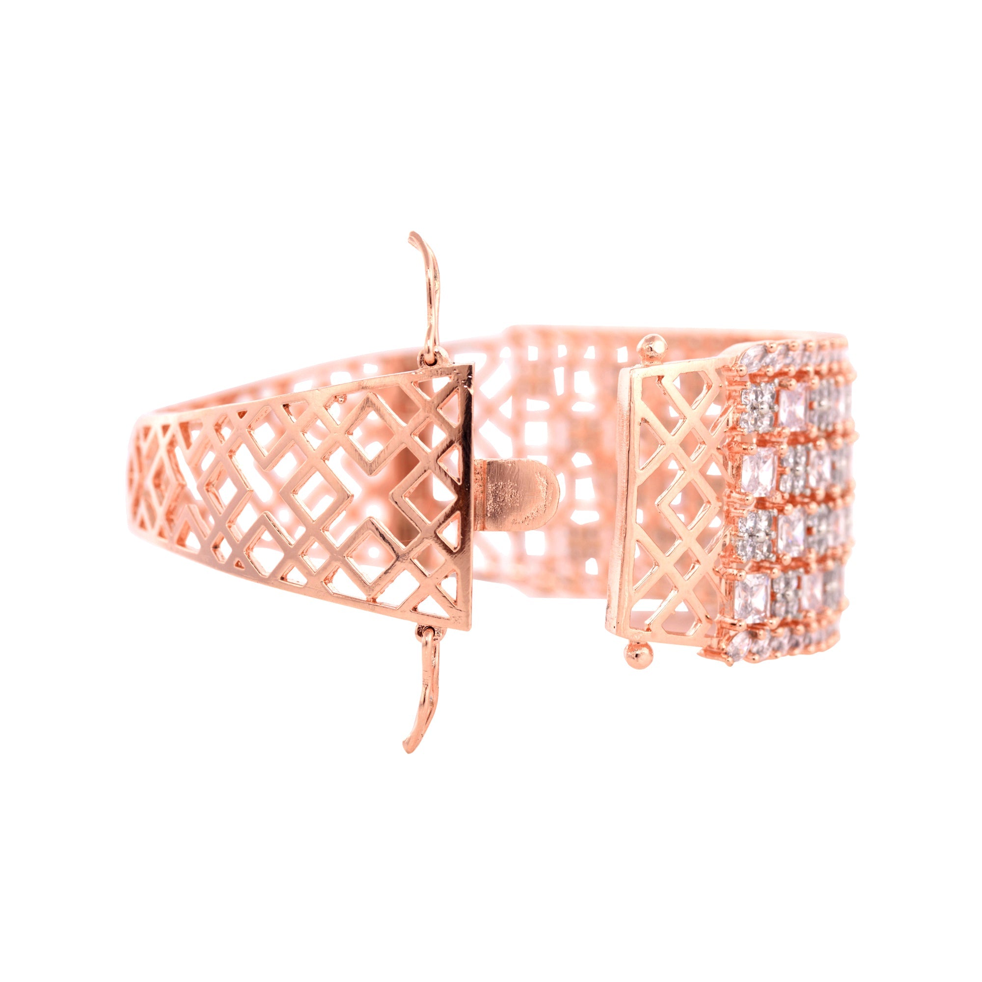 Rose Gold Plated White Ad Studded Handcrafted Contemporary Barcelet For Women And Girls