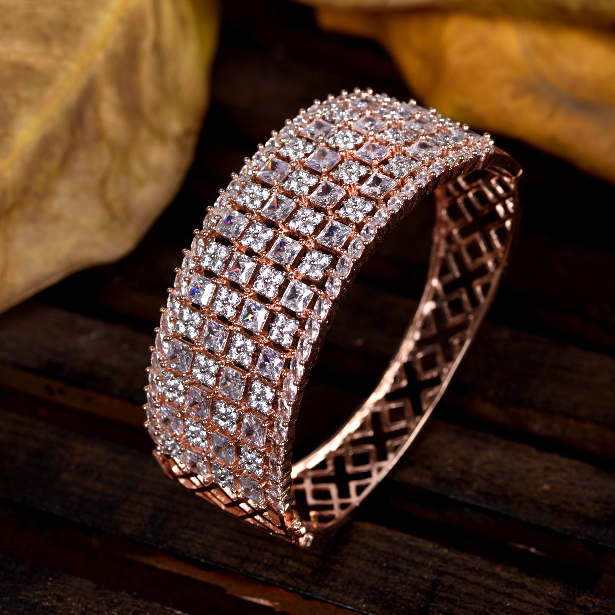 Rose Gold Plated White Ad Studded Handcrafted Contemporary Barcelet For Women And Girls