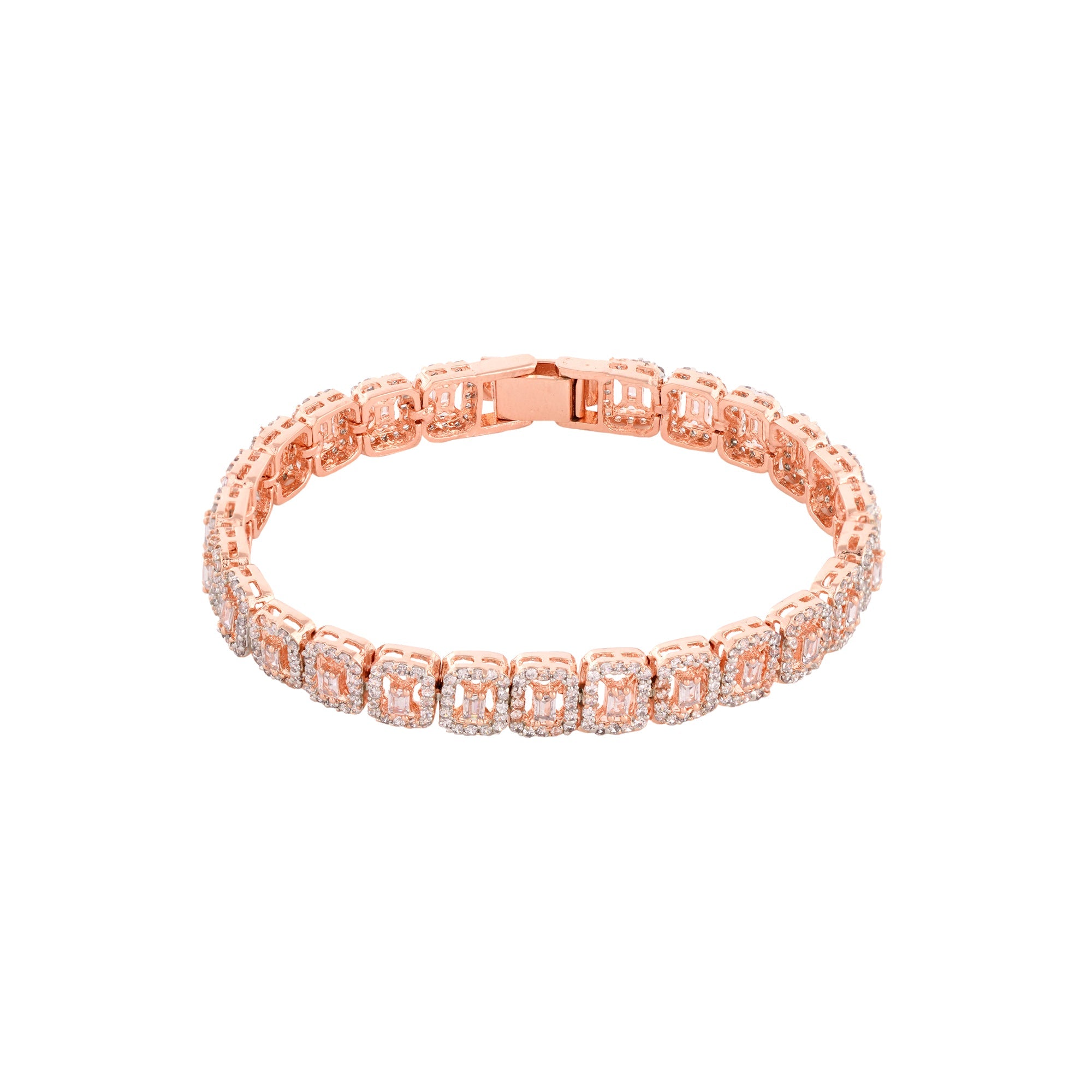 Rose Gold Plated White Ad Studded Tennis Wraparound Bracelet For Women And Girls