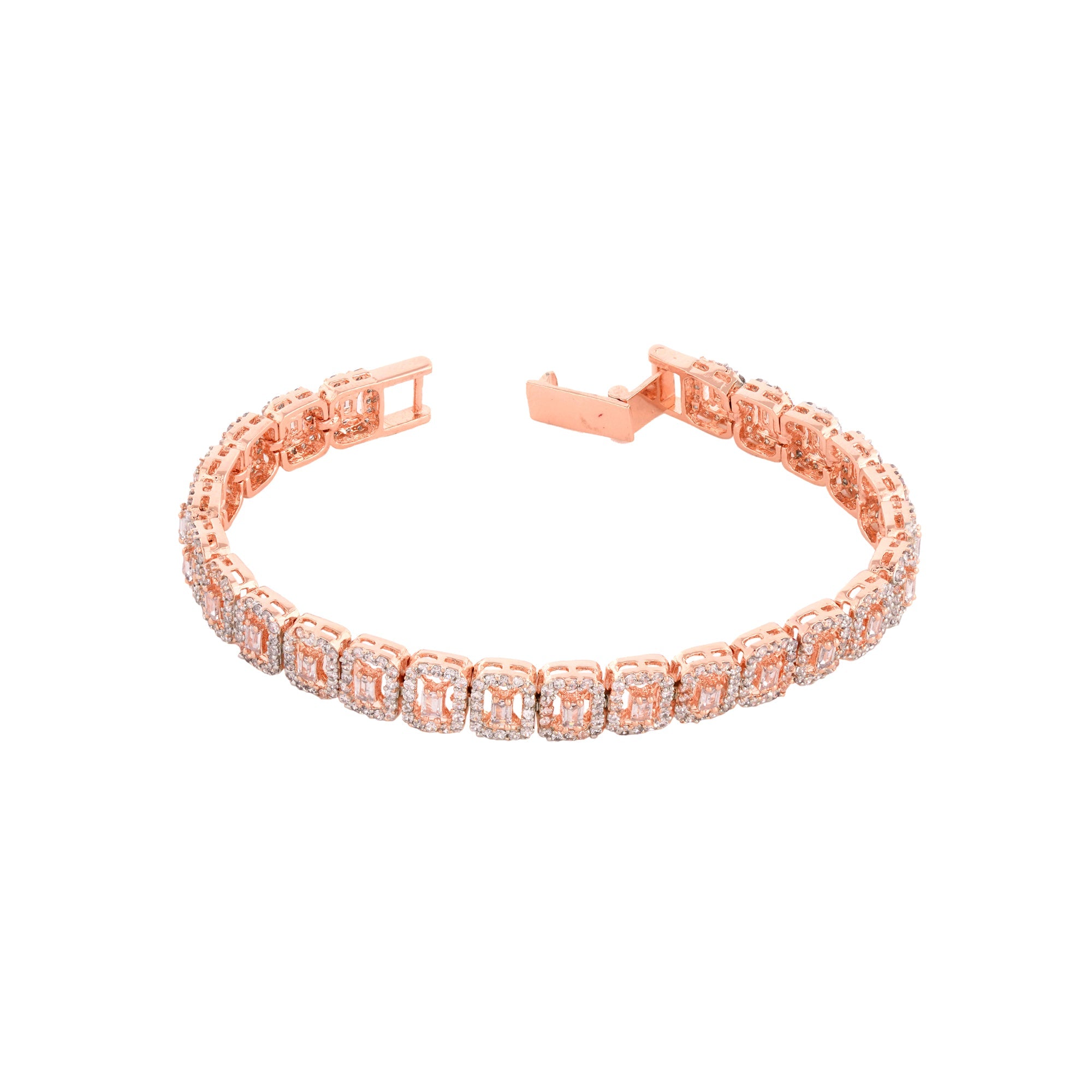 Rose Gold Plated White Ad Studded Tennis Wraparound Bracelet For Women And Girls