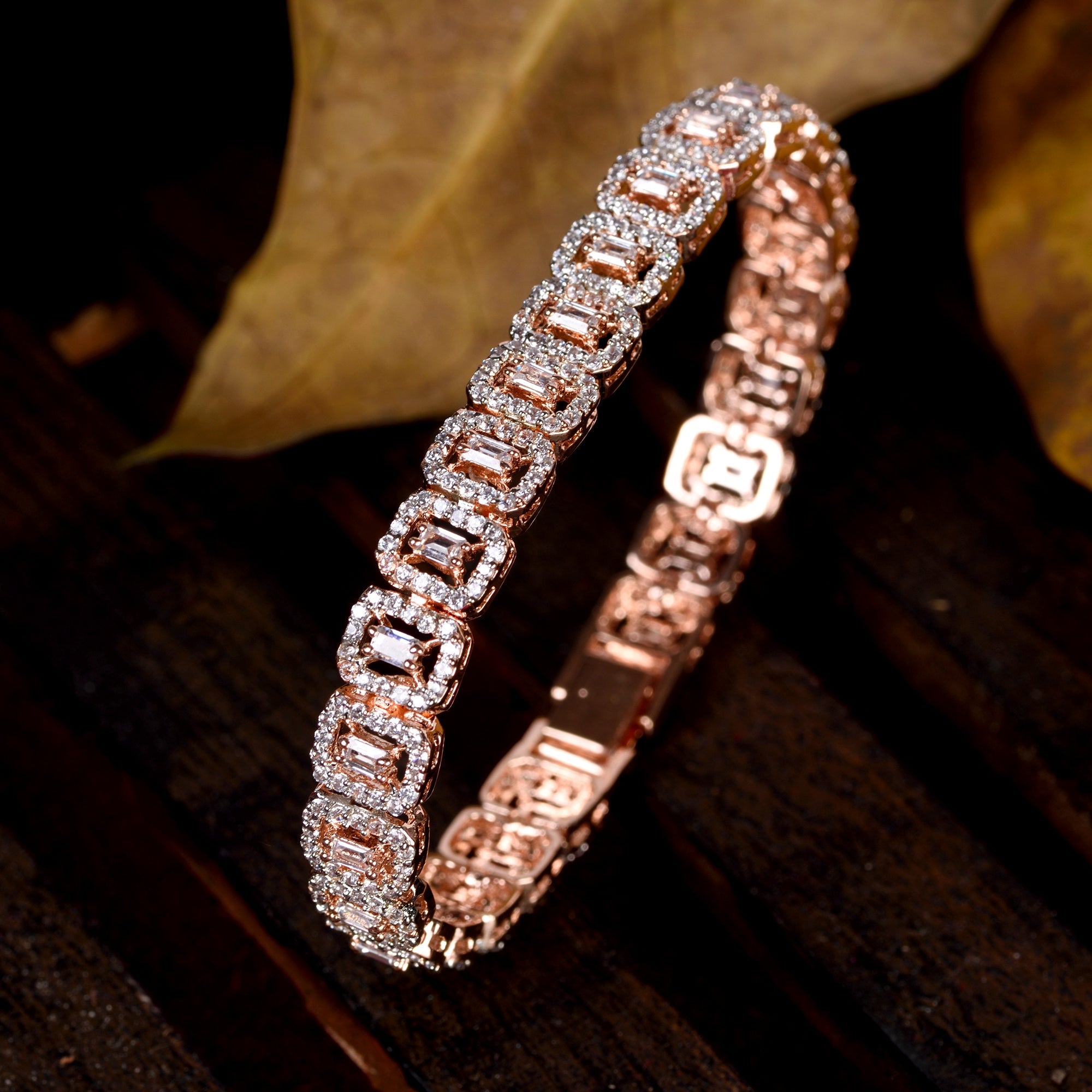 Rose Gold Plated White Ad Studded Tennis Wraparound Bracelet For Women And Girls
