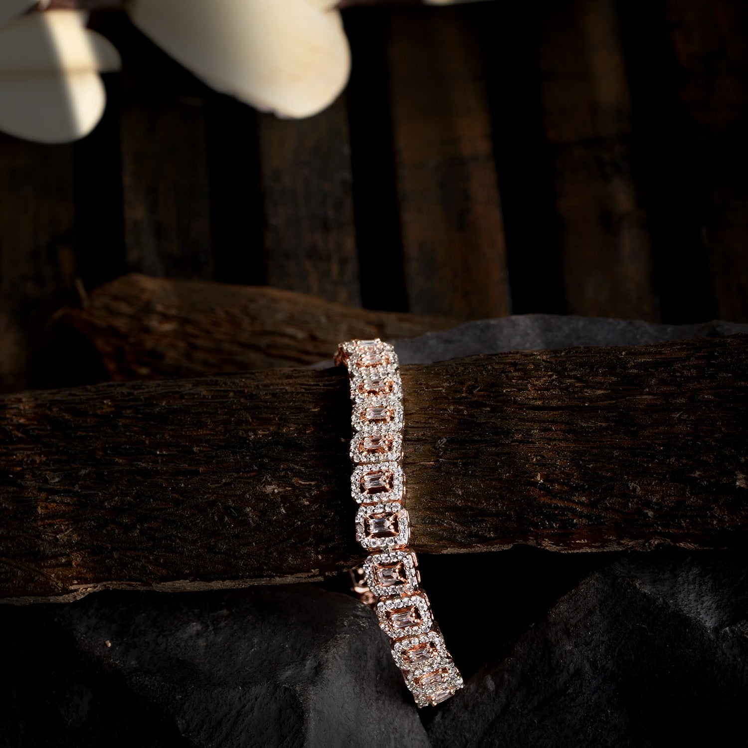 Rose Gold Plated White Ad Studded Tennis Wraparound Bracelet For Women And Girls