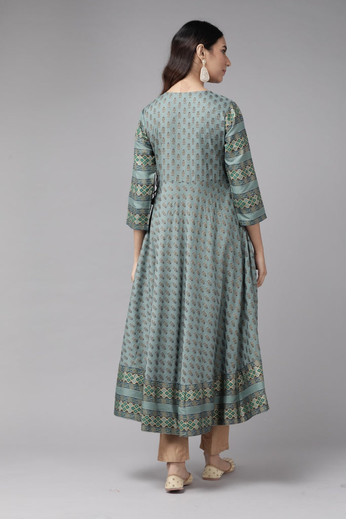 Womens Green Rayon Floral Kurta