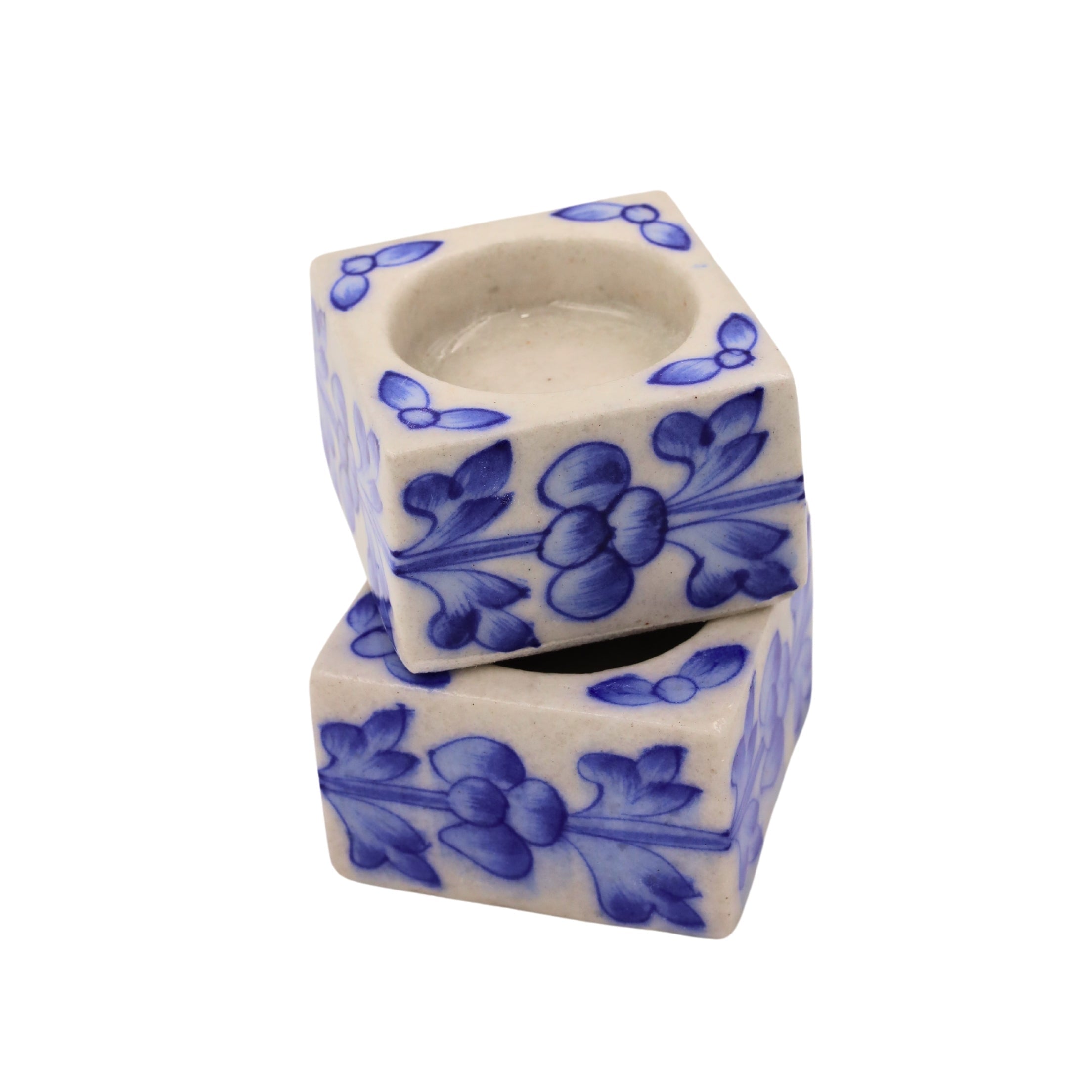 Set of 2 Blue Pottery White Color T-Light Candles - Natriel