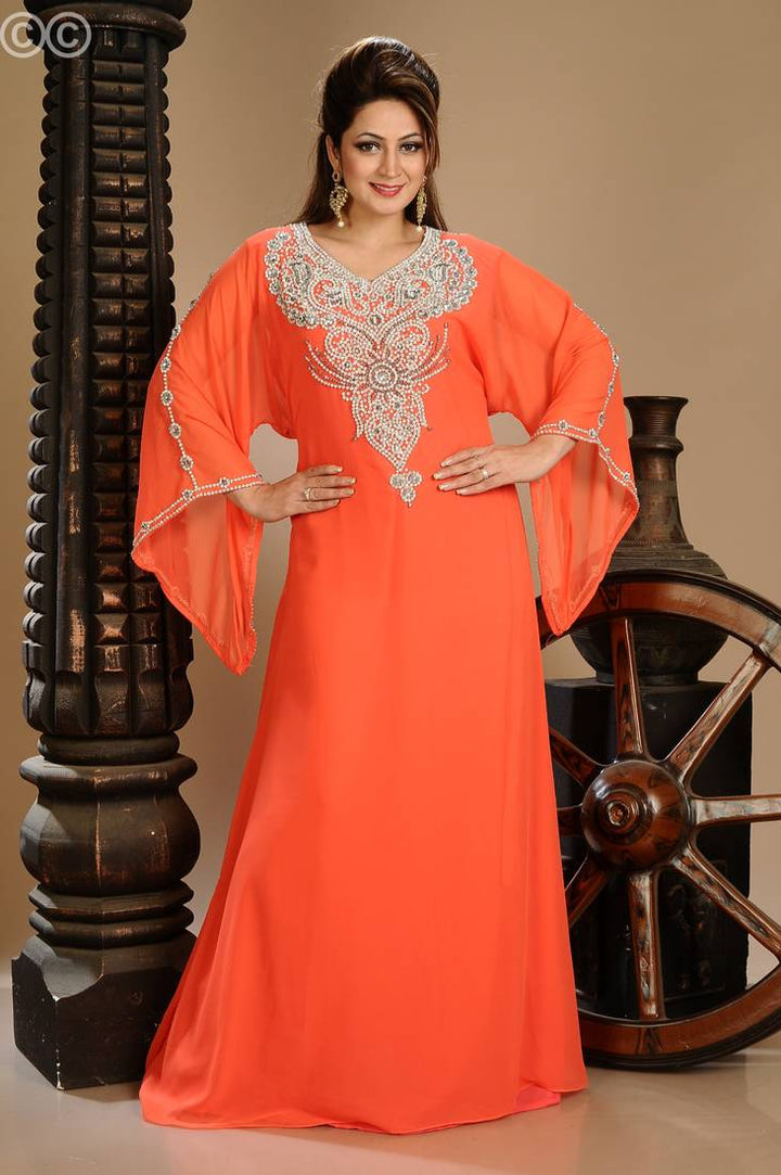 Women's Red Georgette  Animal Print Kaftan