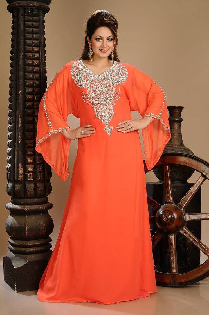 Women's Red Georgette  Animal Print Kaftan