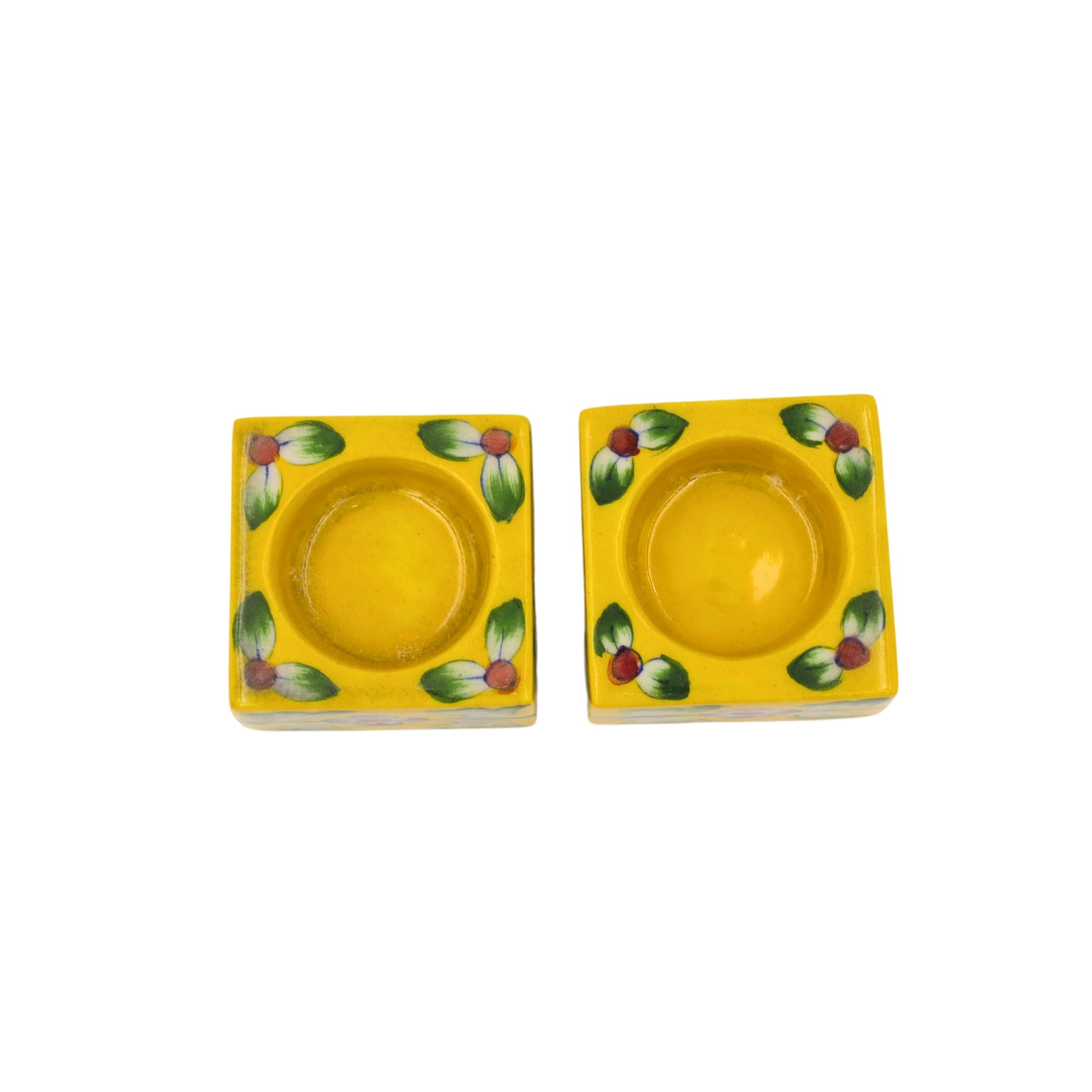 Set of 2 Blue Pottery Yellow Color T-Light Candles - Natriel