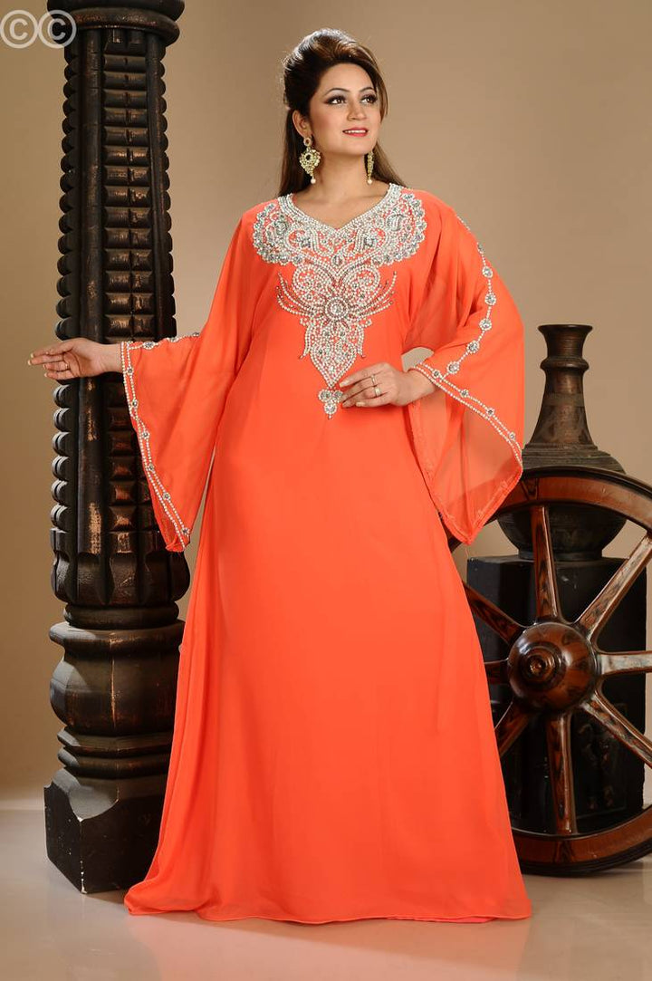 Women's Red Georgette  Animal Print Kaftan