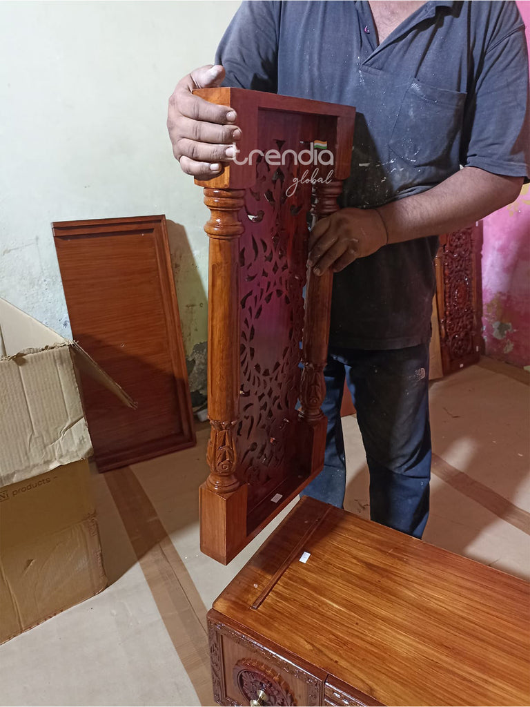 Pure Teak Wood Pooja Mandir with Storage