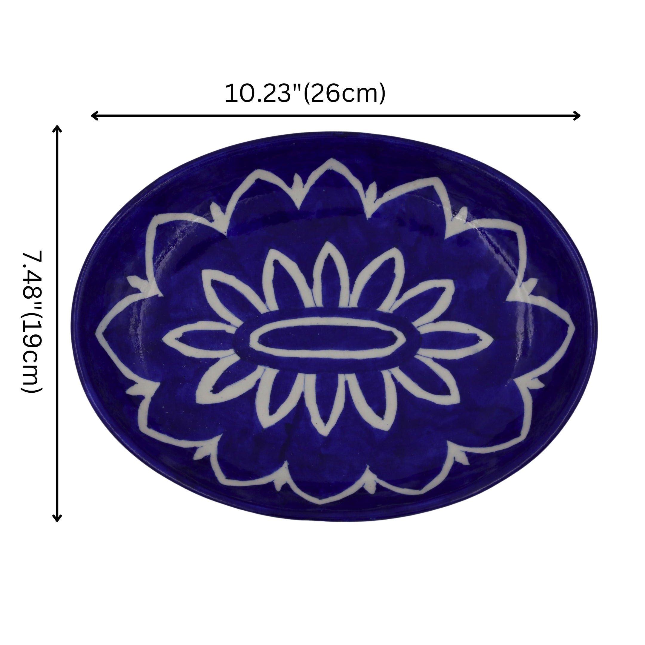 Blue Pottery Oval  Decorative  Plate - Blue - Natriel