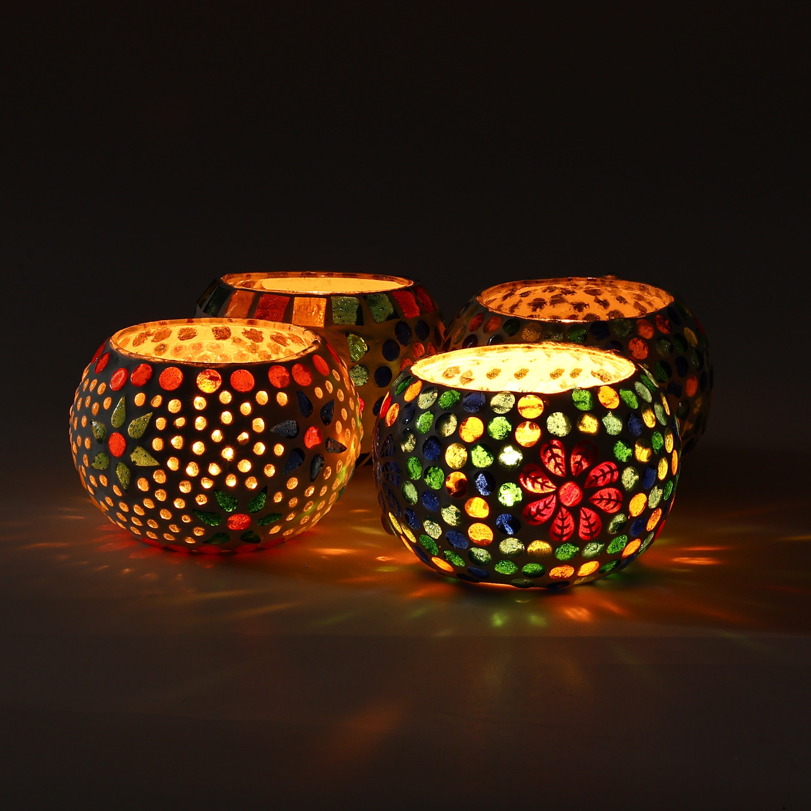 Multicolour Mosaic T-light Holders – Set of 4 - Natriel