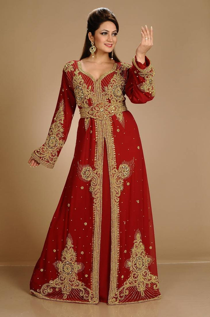 Women's Red Georgette  Animal Print Kaftan