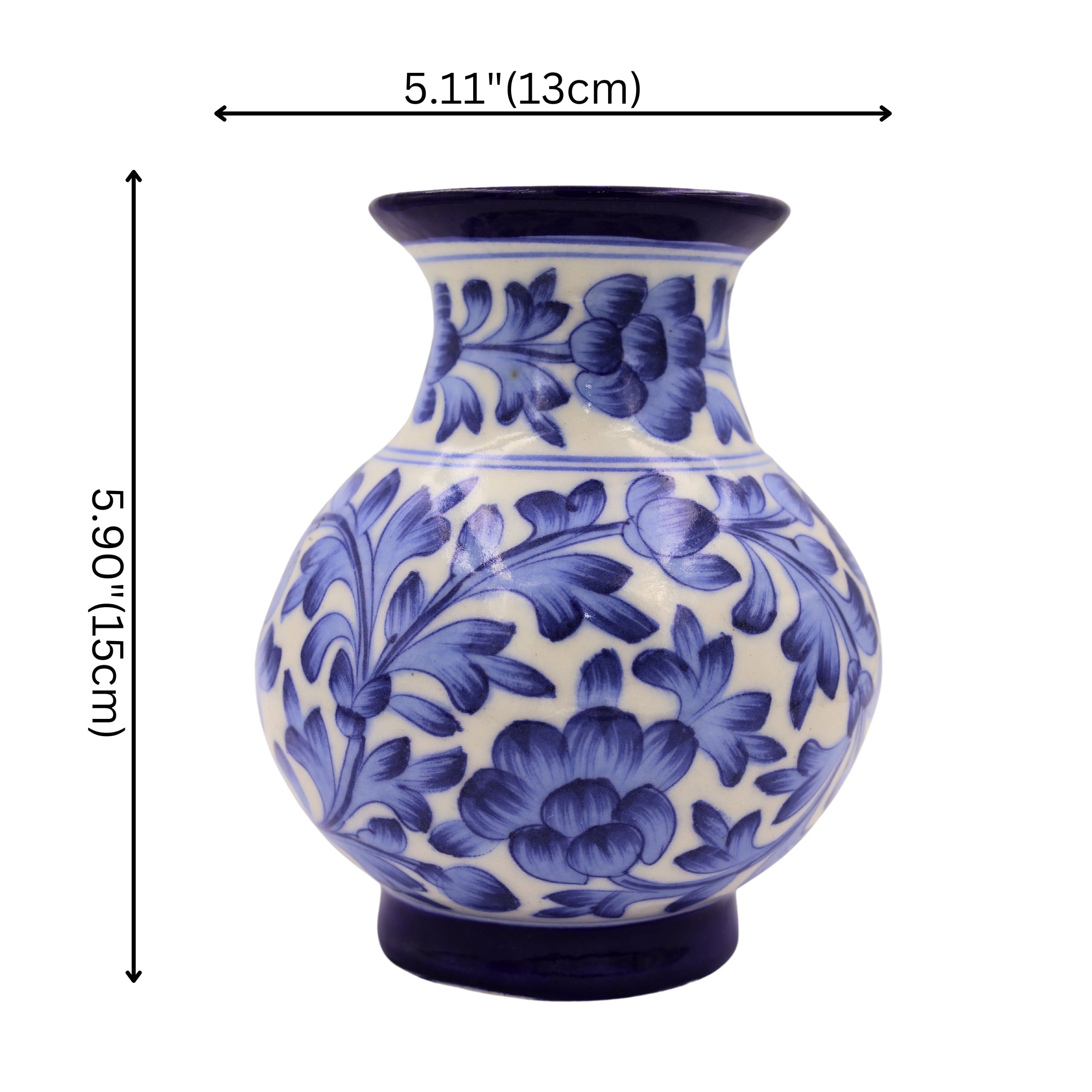 Blue Pottery Flower Vase - Cobalt Blue and White - Natriel