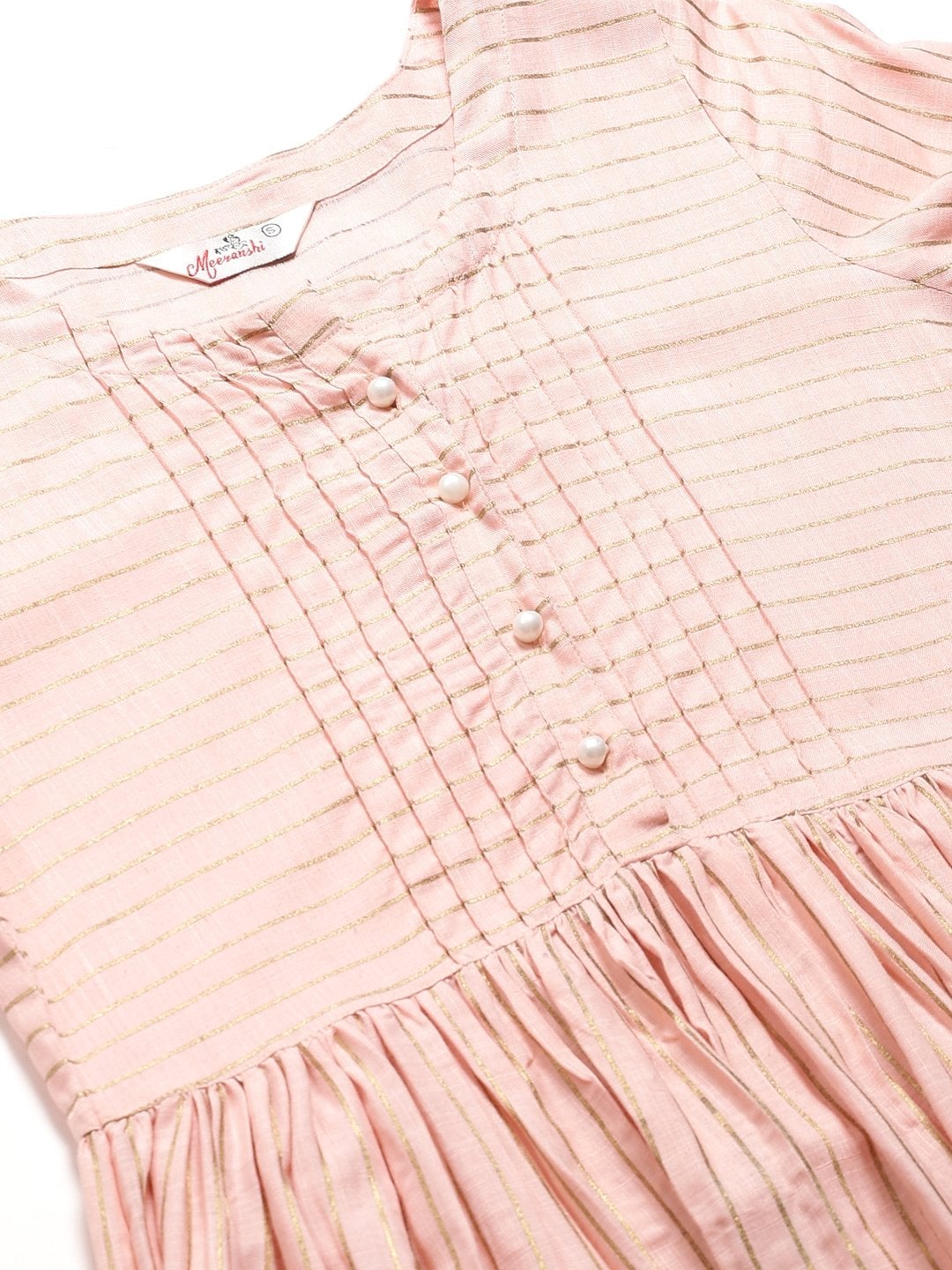 Women's Pink & Golden Striped Anarkali Kurta