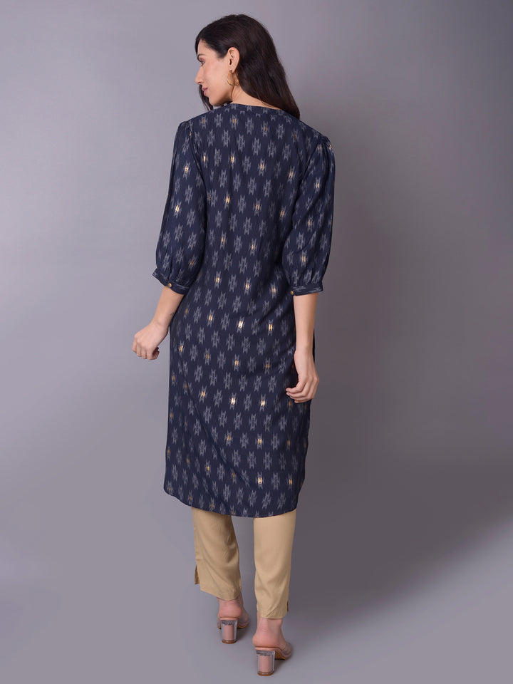 Women's Crepe Navy Blue Solid Kurta
