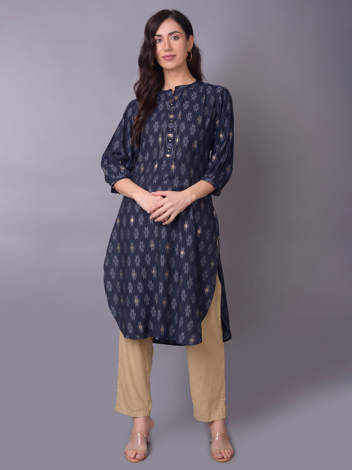 Women's Crepe Navy Blue Solid Kurta