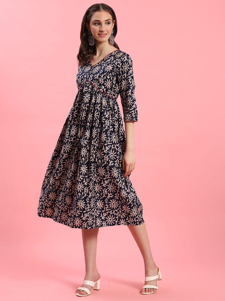 Women's Cotton Indigo Floral Print Dress