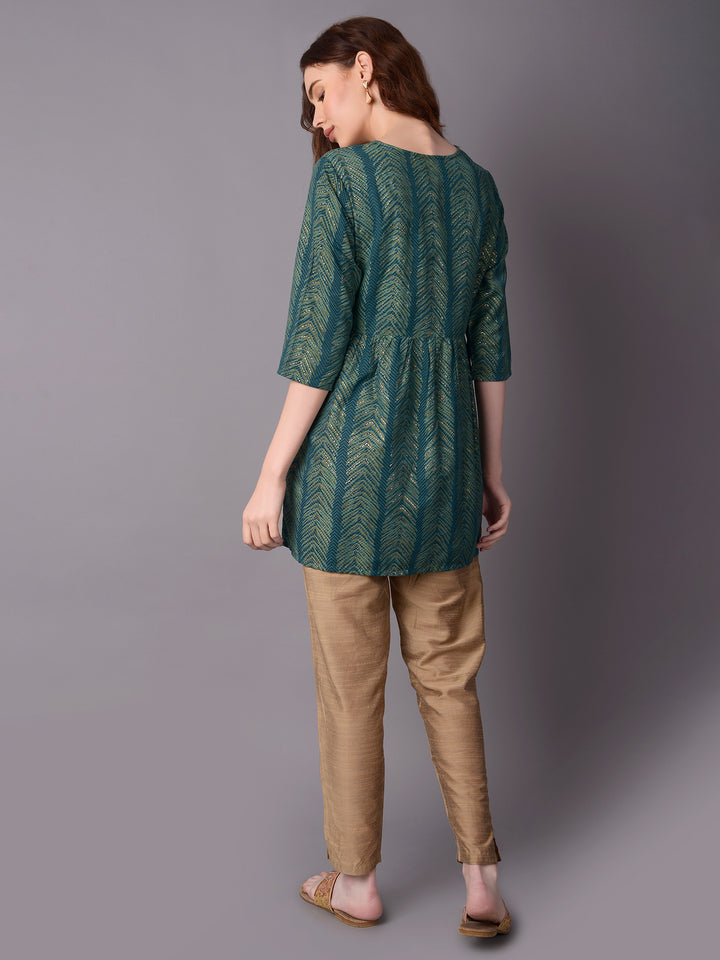 Women's Muslin Teal Geometric Print Kurti