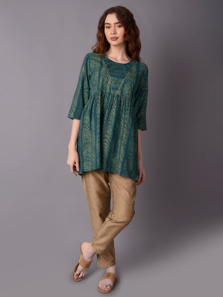 Women's Muslin Teal Geometric Print Kurti
