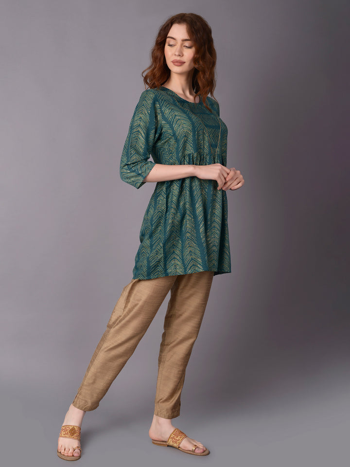 Women's Muslin Teal Geometric Print Kurti
