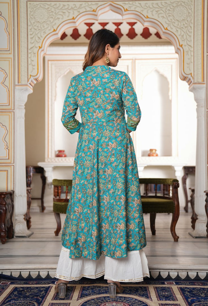Womens Green Polyester Floral Kurta