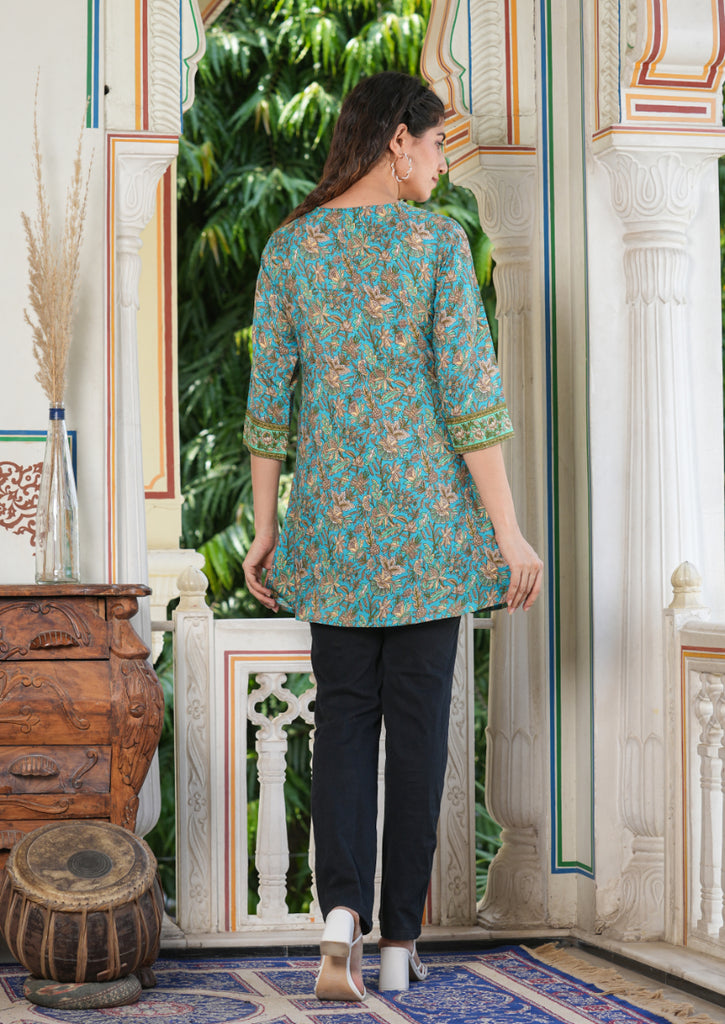 Womens Green Polyester Floral Kurti