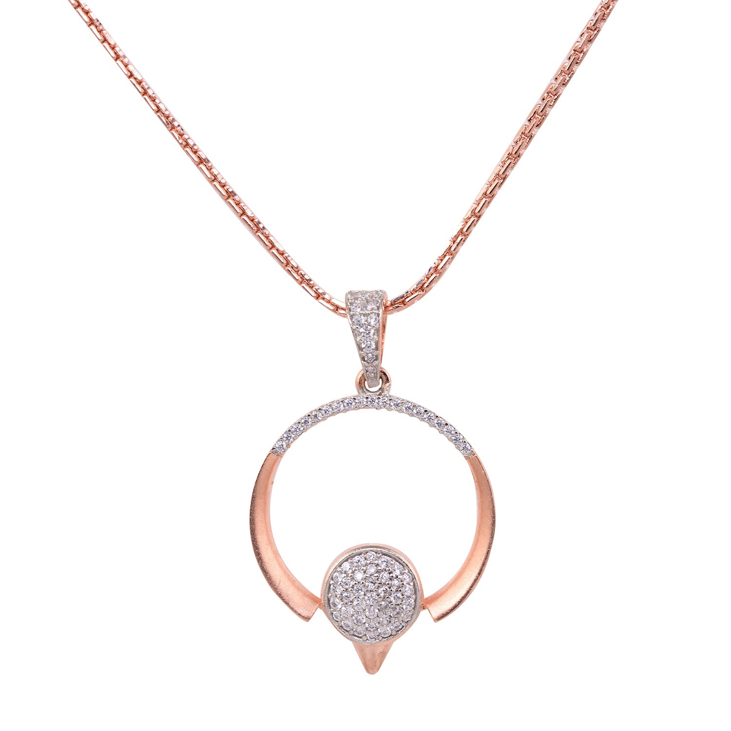 Women's Rose Gold Toned Green Ad Studdeed Elegant Pendant With Earrings Locket Jewellery Set